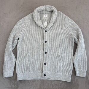 Gap Fisherman Cardigan Cable Knit Shawl Collar Men 2XL Heather Grey Grandpa NWT